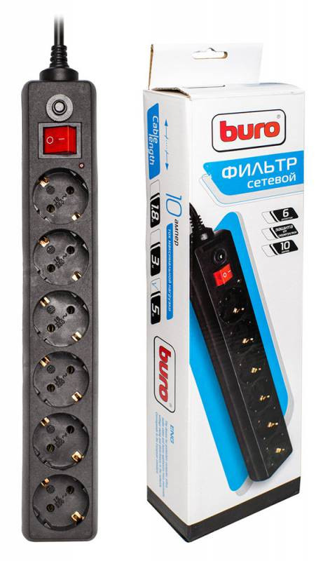 Сетевой фильтр Buro 5м. (6 розеток, автомат) 