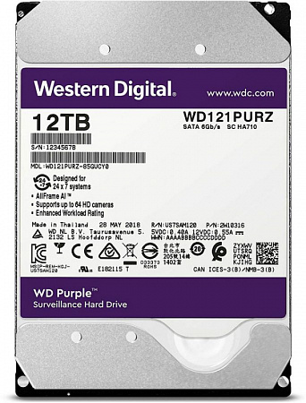 Купить Жесткий диск 12 ТБ WD Purple Pro [WD122PURP] SATA III, 6 Гбит/с, 7200 об/мин, кэш память - 512 МБ