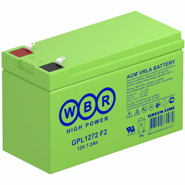 Купить Аккумулятор GPL1272 F2 12V 7,2А/ч WBR