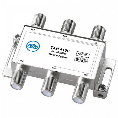 Шаблон ALT 
Купить Ответвитель TAH 410F на 4 отвода на 10 dB,5-1000MHz, F-разъем. TLC
