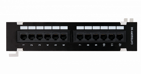 Купить Коммутационная панель 1U, 12 портов, RJ45/8P8C, Кат.5e, настенная T568A/B, неэкранированная, черная.